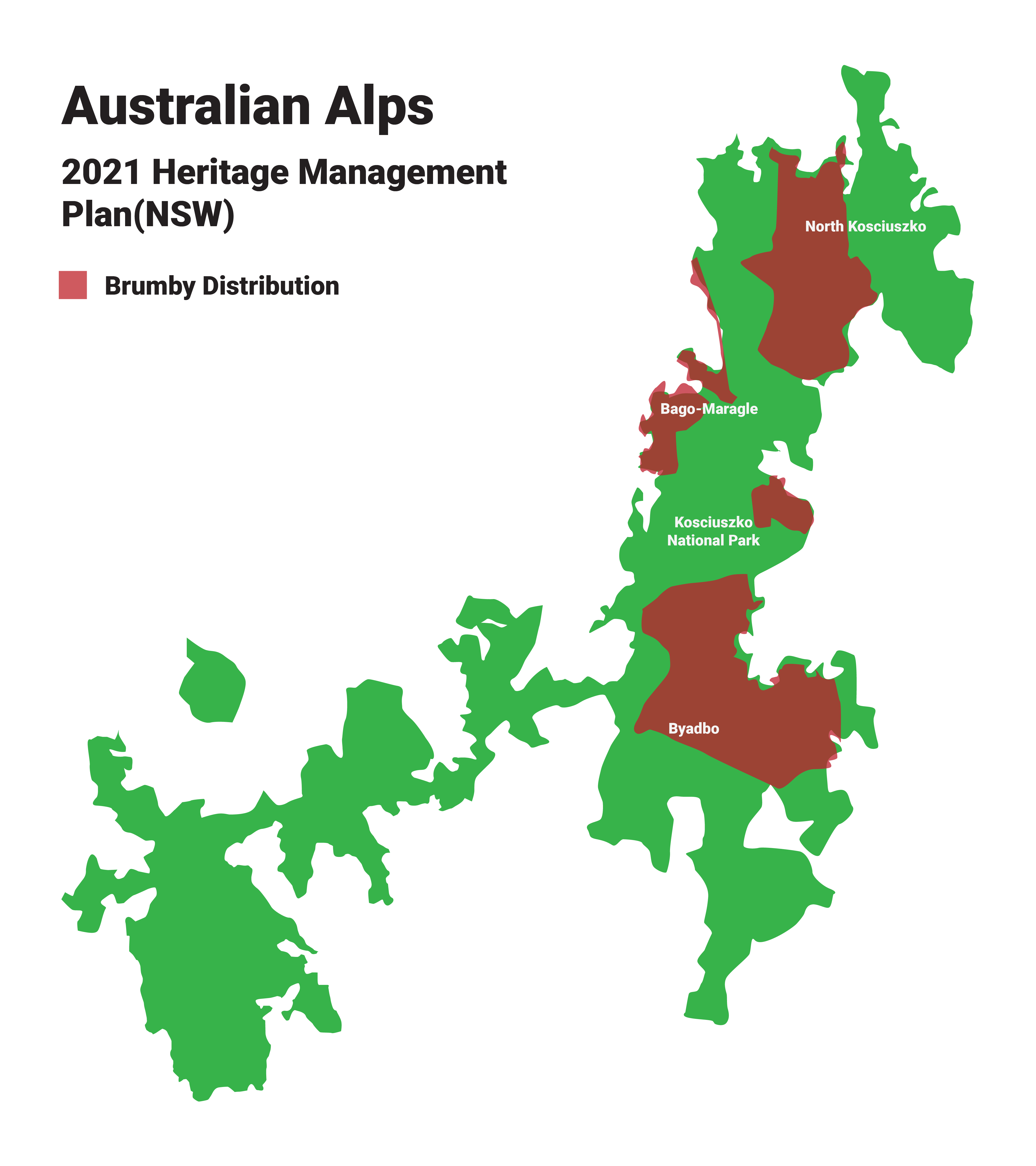 a map of the australian alps with brumby distribution for NSW