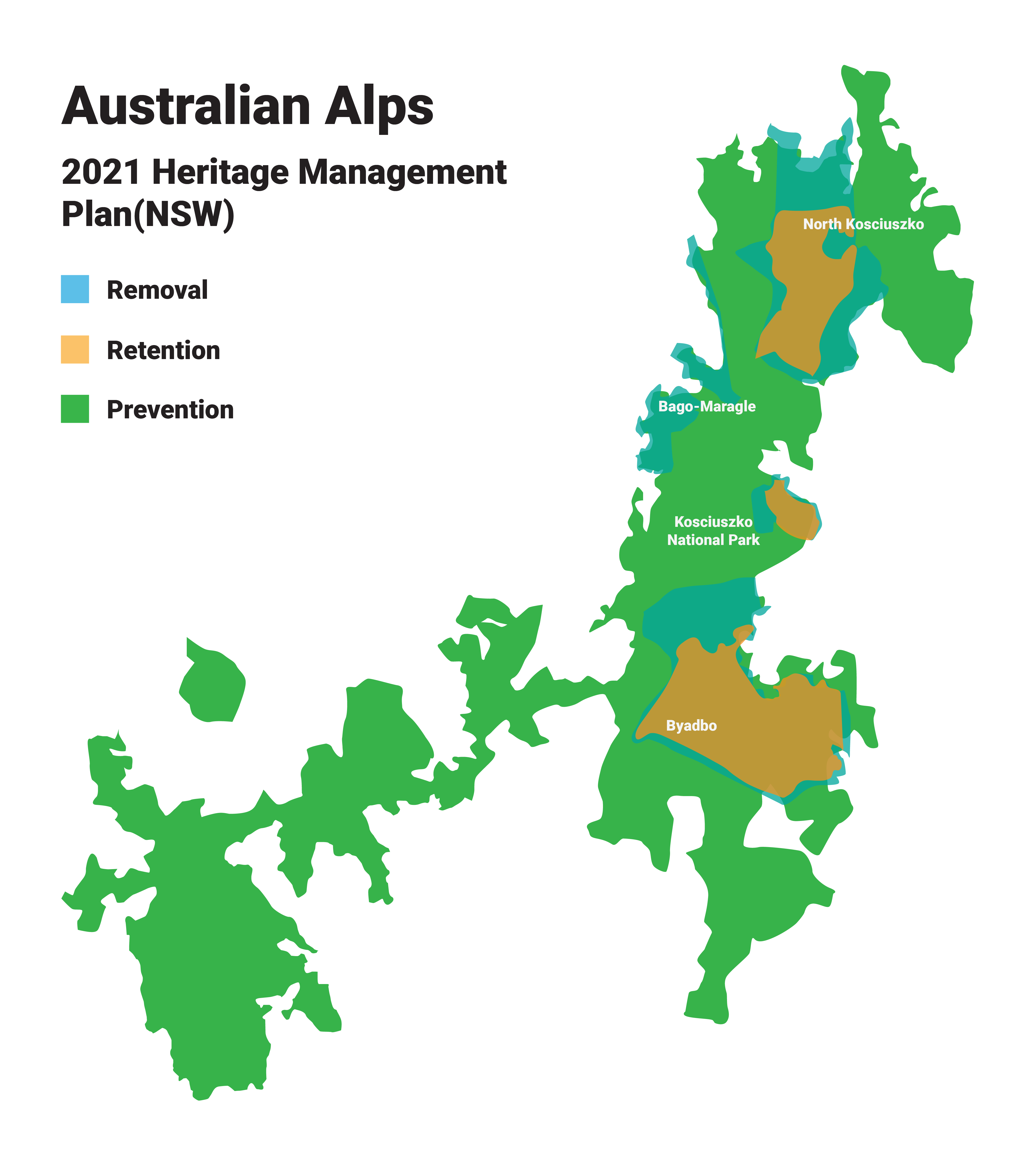 a map of the australian alps with brumby distribution for NSW Action Plans