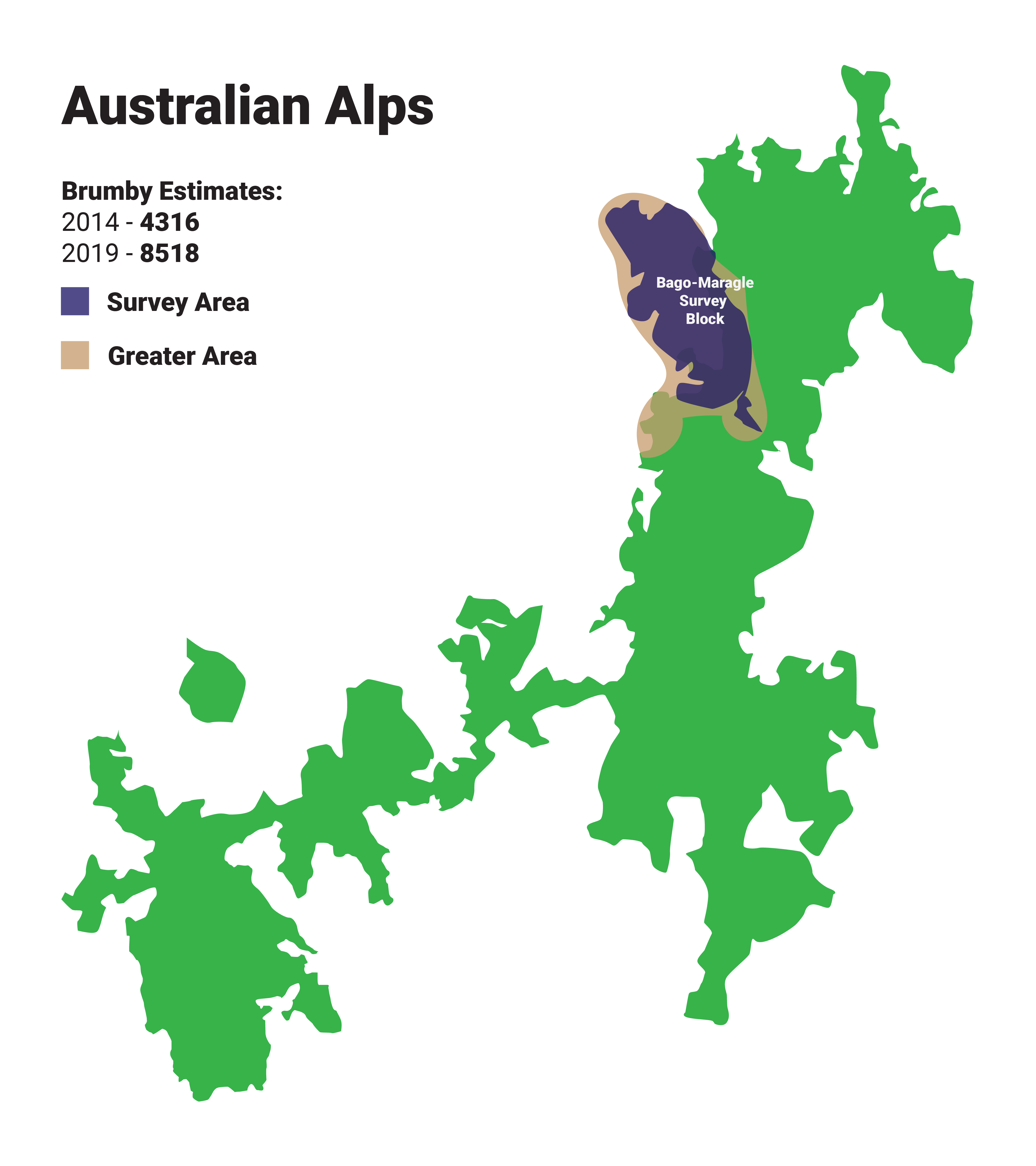 a map of the australian alps with brumby distribution for the Bago-Maragle area