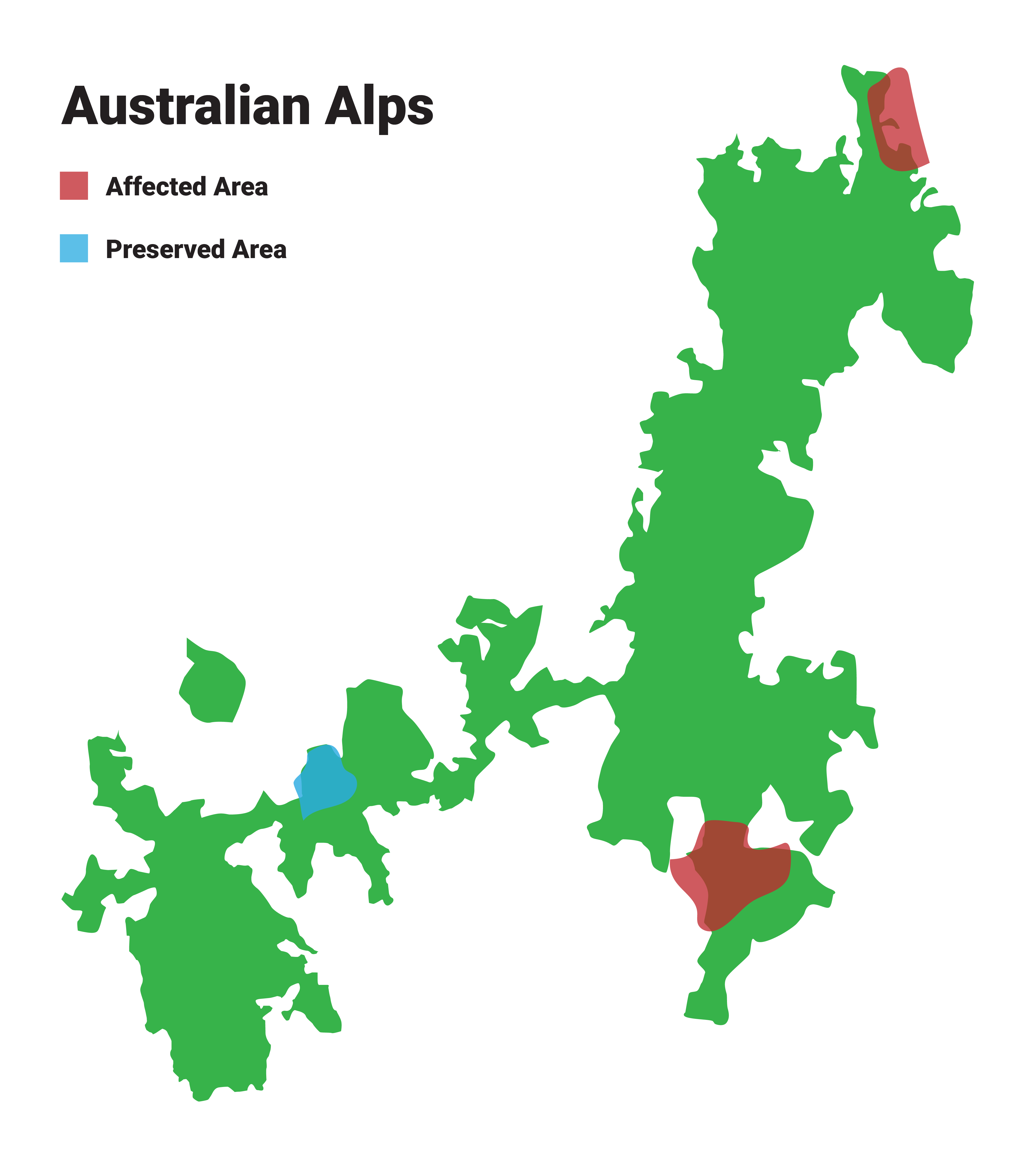 a map of the australian alps with brumby distribution for NSW