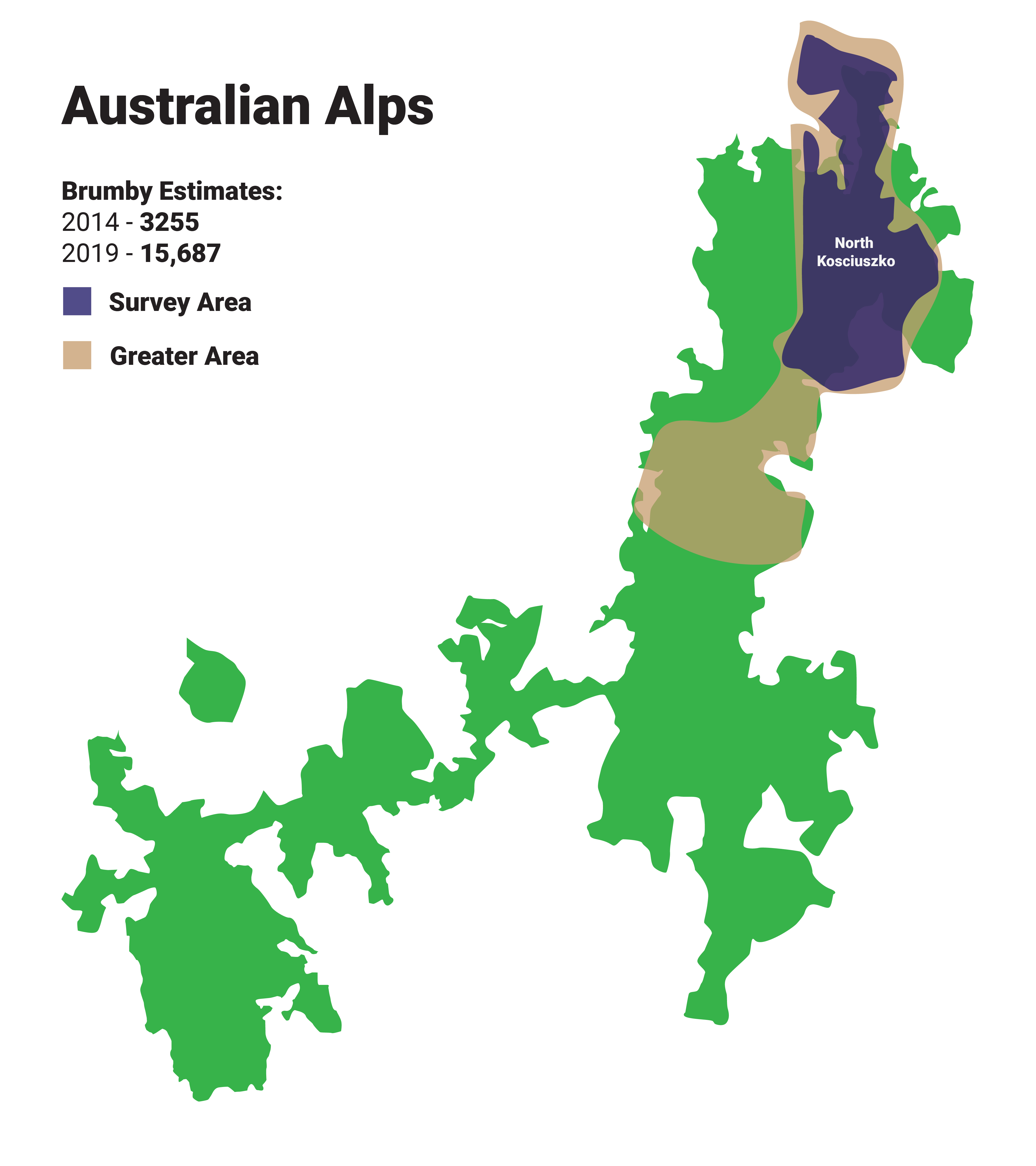 a map of the australian alps with brumby distribution for the Kosciuszko National Park